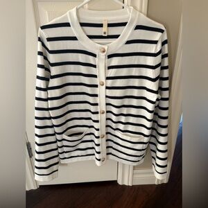 StripedNavy/White  Button-Up Cardigan Sweater